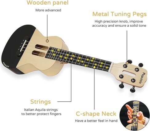قيثارة الحفلات الموسيقية من بوبولي مقاس 23 انش من الخشب مع دروس مجانية عبر الانترنت للمبتدئين والبالغين والمراهقين والاطفال in Kuwait