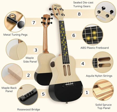 قيثارة الحفلات الموسيقية من بوبولي مقاس 23 انش من الخشب مع دروس مجانية عبر الانترنت للمبتدئين والبالغين والمراهقين والاطفال in Kuwait