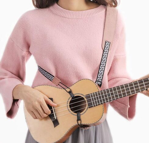 حزام كتف مزدوج الخطاف، لا يحتاج للثقب للجيتار الكلاسيكي سوبرانو تينور باريتون - مشبك على خطاف J بدون استخدام اليدين، حزام كتف بدون ثقب للاطفال والكبار (اسود وابيض) in Kuwait