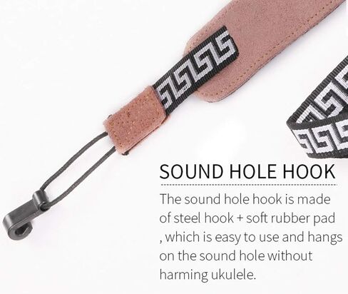 حزام كتف مزدوج الخطاف، لا يحتاج للثقب للجيتار الكلاسيكي سوبرانو تينور باريتون - مشبك على خطاف J بدون استخدام اليدين، حزام كتف بدون ثقب للاطفال والكبار (اسود وابيض) in Kuwait