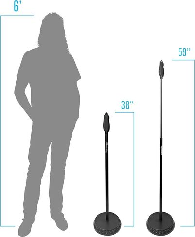 حامل ميكروفون بيد واحدة من AxcessAbles MS-201RB مع قاعدة مستديرة ثقيلة مرجحة وضبط الارتفاع سريع الإمساك - يتضمن ذراع ميكروفون متداخل. حامل ميكروفون طويل للغناء، عبوتان in Kuwait