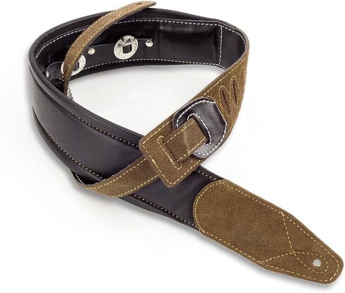 Walker & Williams C-44-BLK Classic Gloss Black Premium Grain Leather Double Padded Concho Strap 3.5" Wide For Acoustic, Electric, And Bass Guitars in Saudi Arabia