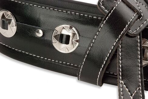 Walker & Williams C-44-BLK Classic Gloss Black Premium Grain Leather Double Padded Concho Strap 3.5" Wide For Acoustic, Electric, And Bass Guitars in Saudi Arabia