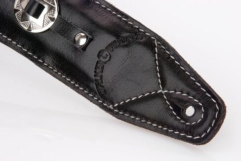 Walker & Williams C-44-BLK Classic Gloss Black Premium Grain Leather Double Padded Concho Strap 3.5" Wide For Acoustic, Electric, And Bass Guitars in Saudi Arabia