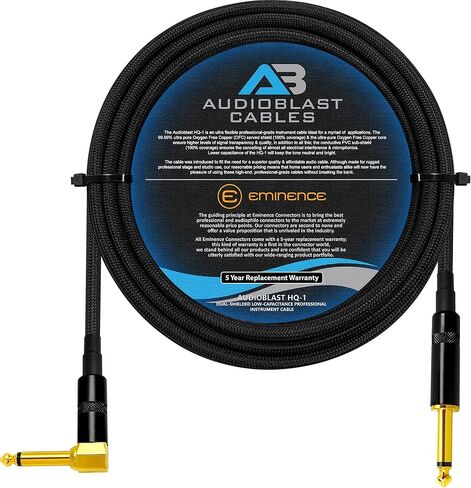 Audioblast - 15 قدم - HQ-1 - فائق المرونة - ثنائي الحماية (100%) - كابل تصحيح بدواسة مؤثرات الجيتار مع إيميننس مستقيم وزاوية ذهبية 1.4 بوصة (6.35 مم) مقابس TS وأحذية مزدوجة متداخلة in Kuwait