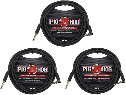 بيج هوج PC-H10BKR 1/4 بوصة زاوية يمنى إلى 1/4 بوصة أسود نسج آلة الغيتار، 10 أقدام (3 حزم) in Saudi Arabia