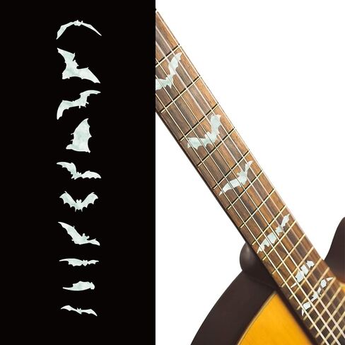 PLIGREAT 2 Pcs Guitar Inlay Stickers, Guitar Fretboard Markers Bats Decals for Acoustic Guitars Electric Guitars Bass Decor Musical Instrument Decorations Removable DIY Guitar Neck Stickers in Saudi Arabia