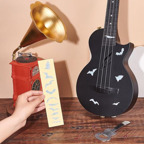 PLIGREAT 2 Pcs Guitar Inlay Stickers, Guitar Fretboard Markers Bats Decals for Acoustic Guitars Electric Guitars Bass Decor Musical Instrument Decorations Removable DIY Guitar Neck Stickers in Saudi Arabia