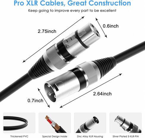 كابل ميكروفون Dacimora 2 Pack 25FT XLR، متوازن بالكامل، للميكروفون، الخلاط، استوديو التسجيل (2Pack، 25FT) in Kuwait