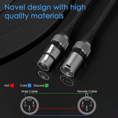 كابل ميكروفون Dacimora 2 Pack 25FT XLR، متوازن بالكامل، للميكروفون، الخلاط، استوديو التسجيل (2Pack، 25FT) in Kuwait