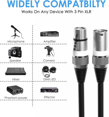 كابل ميكروفون Dacimora 2 Pack 25FT XLR، متوازن بالكامل، للميكروفون، الخلاط، استوديو التسجيل (2Pack، 25FT) in Kuwait