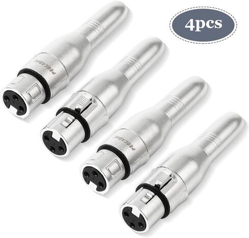 pegcabac XLR 3 دبوس ذكر إلى 1/4 بوصة 6.35 مم محول صوت مقبس مقبس أنثى، محولات تحويل من الدرجة الاحترافية، قابس محول سلك ميكروفون لكابل الصوت، فضي 4 قطع in Kuwait