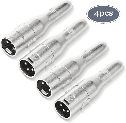 pegcabac XLR 3 دبوس ذكر إلى 1/4 بوصة 6.35 مم محول صوت مقبس مقبس أنثى، محولات تحويل من الدرجة الاحترافية، قابس محول سلك ميكروفون لكابل الصوت، فضي 4 قطع in Kuwait