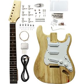 DIY Electric Guitar Kits Strat Style Unfinished Guitar Kit 6 Strings ST Style Paulownia wood Body ，Maple Neck ebony Fingerboard，Includes All Parts And Instructions To Build A Complete Playable Guitar in Kuwait