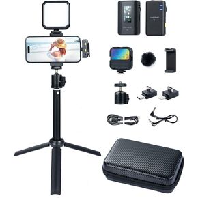 مجموعة تسجيل الفيديو للهواتف الذكية FULAIM X5-VK مع ميكروفون لافالير لاسلكي، مجموعة أدوات تشغيل YouTube لكاميرا هاتف iPhone Android، مجموعة إنشاء المحتوى لتسجيل فيديو Tiktok والبث المباشر مع ضوء RGB in Kuwait