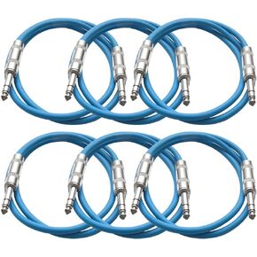 Seismic Audio SATRX-2Blue6 6 Pack of Blue 2' 1/4"TRS to 1/4" TRS Patch Cables
