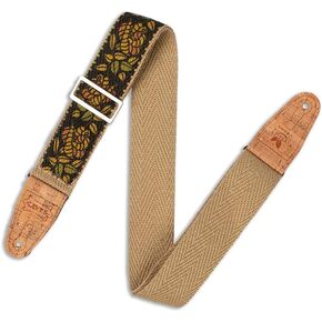 Levy's Leathers 2" Hemp ‘Vegan’ Guitar Strap With Berry And Taupe Motif On Natural Hemp Webbing With 2-Ply Cork Ends (MH8P-007) in Kuwait