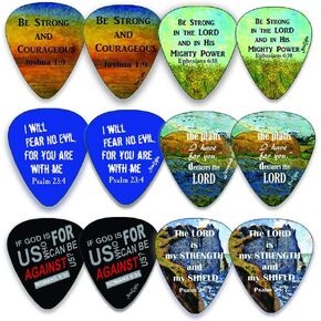Christian Guitar Picks (12 pack)- Be Strong - Jeremiah 29:11 - Celluloid Medium - Best Stocking Stuffers for Dad Men Thanksgiving Christmas Birthday - Worship The Lord Excitedly