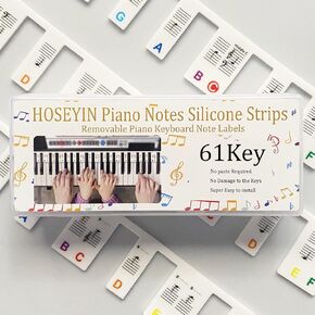 HOSEYIN Piano Notes Guide for Beginner, 88/61 Key Bold Large Letter Silicone,No Need Stickers Piano Keyboard Lables,Reusable for Beginners and Kids, Comes with Box (Black, 88KEY) in Kuwait