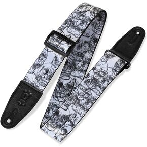 حزام جيتار من البوليستر بعرض 2 بوصة من جلد ليفي؛ جمجمة ممسوحة ضوئيًا باللونين الأبيض والأسود (MPD2-112) in Kuwait