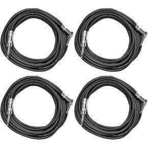 Seismic Audio - SAGC20R-White-4Pack - 4 Pack of 20 Foot White 1/4 Inch TS Right Angle to Straight Guitar Cables 20' Instrument 1/4" Guitar Cords