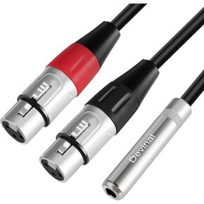 Devinal 1/4 inch Female to Dual XLR Breakout Cable, 6.35mm Female TRS to 2 XLR Male Audio Converter, Female Quarter inch Socket Y Splitter Cord Wire 1FT