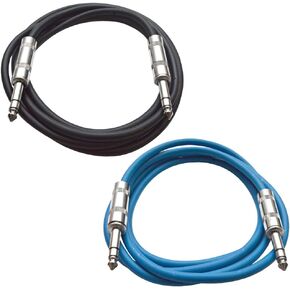 Seismic Audio Speakers TRS Male ¼" to TRS Male ¼" Patch Cable, 6 Foot Balanced Cord, Pack of 2, Black