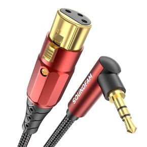 SOUNDFAM 3.5 مم إلى XLR كابل ميكروفون ممتاز 6FT، زاوية قائمة 90 درجة 3.5 مم (TRS، 1/8 بوصة، Aux) كابل توصيل غير متوازن ذكر إلى XLR أنثى للميكروفون وبطاقة الصوت وكاميرا الفيديو والمزيد