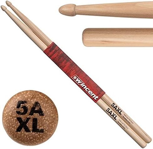 Wincent Drumsticks 5AXL Extended Medium Shoulder Hickory Drumsticks Beaded Wood Tip1 Pair in Kuwait