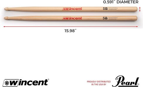 Wincent Drumsticks 5AXL Extended Medium Shoulder Hickory Drumsticks Beaded Wood Tip1 Pair in Kuwait