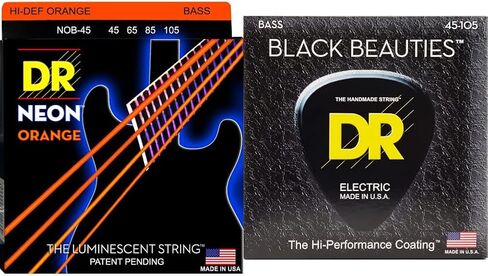 DR Strings HI-DEF NEON Bass Guitar Strings (NOB-45) & HI-DEF NEON Bass Guitar Strings (NWB-45), Black in Kuwait