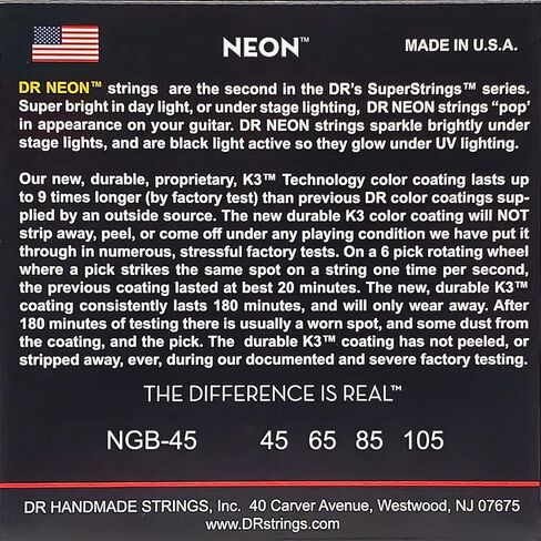 DR Strings HI-DEF NEON Bass Guitar Strings (NOB-45) & HI-DEF NEON Bass Guitar Strings (NWB-45), Black in Kuwait
