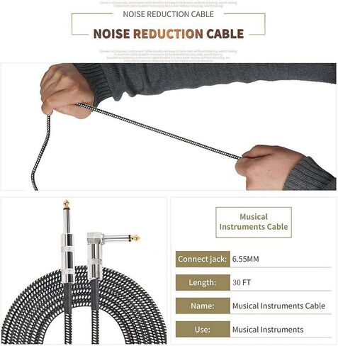 SUNYIN Amp Cord for Electric Guitar,30-Feet Acoustic Guitar Cable,Straight to Right Angle Guitar Amp Cord with Gold Plated 3.5mm&6.5mm Stereo Adapter,Audio Cable,4 Picks in Saudi Arabia