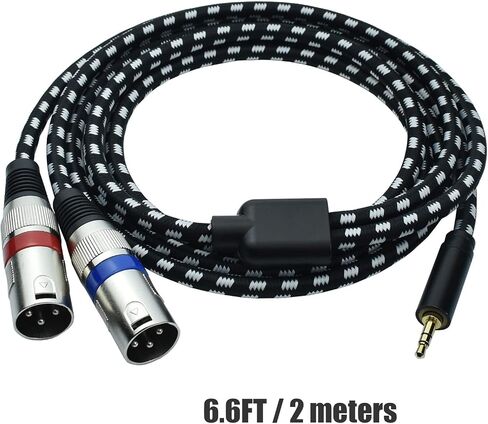 Mugteeve Dual XLR to 1/8 Stereo AUX Cable, 6.6FT Double XLR Male y Splitter Cord to 3.5mm TRS Mini Headphone Jack, OFC Shield no Hum no Buzz, for Studio Monitor Speakers, Laptop, DMX Adapter in Kuwait