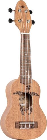 Ortega Guitars, 4-String Keiki Series Sopranino Ukulele with Turtle Etching, Right, Transparent ocean blue, (K1-BL) in Kuwait