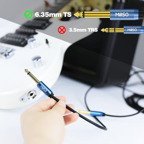 MillSO 1/4 كابل أداة TS كابل جيتار كهربائي مستقيم 6.35 مم سلك جيتار كهربائي لباس AMP، مكبر الصوت، التصحيح، الدواسة، لوحة المفاتيح، خلاط، مكبر للصوت - 4 أقدام in Kuwait