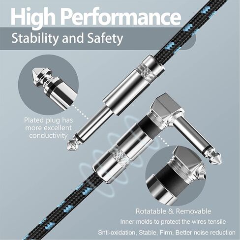 كابل جيتار SOTESIN بطول 20 قدمًا كابل جيتار 𝐀𝐦𝐩 𝐂𝐨𝐫𝐝 كابل جيتار كهربائي احترافي 1/4 كابل زاوية قائمة إلى مستقيمة للجيتار، الجهير، لوحة المفاتيح، الخلاط، مكبر الصوت (أسود أحمر) in Kuwait