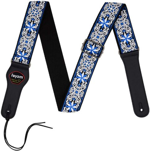 حزام جيتار مطرز من Rayzm، حزام قطني منسوج من قماش الجاكار للجيتار الصوتي/الكهربائي/الجهير مع جيب لريشة الريشة، مشبك معدني، عرض 5 سم، طول قابل للتعديل in Kuwait