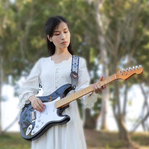 حزام جيتار مطرز من Rayzm، حزام قطني منسوج من قماش الجاكار للجيتار الصوتي/الكهربائي/الجهير مع جيب لريشة الريشة، مشبك معدني، عرض 5 سم، طول قابل للتعديل in Kuwait