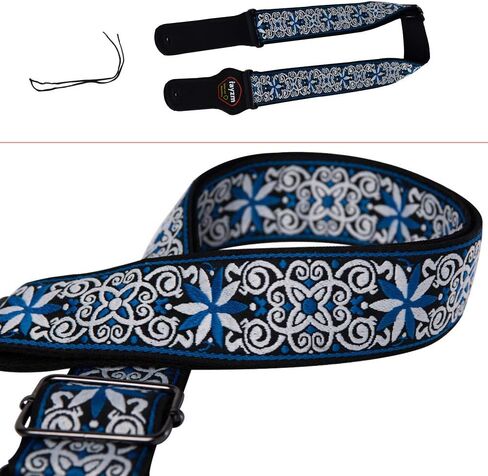 حزام جيتار مطرز من Rayzm، حزام قطني منسوج من قماش الجاكار للجيتار الصوتي/الكهربائي/الجهير مع جيب لريشة الريشة، مشبك معدني، عرض 5 سم، طول قابل للتعديل in Kuwait