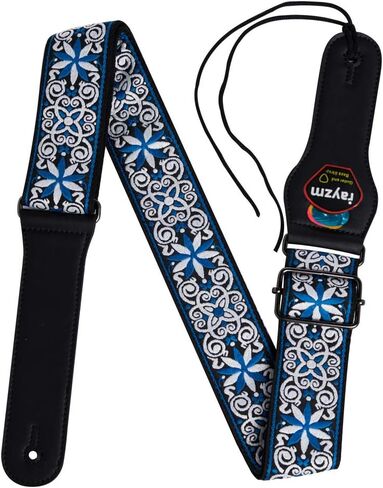 حزام جيتار مطرز من Rayzm، حزام قطني منسوج من قماش الجاكار للجيتار الصوتي/الكهربائي/الجهير مع جيب لريشة الريشة، مشبك معدني، عرض 5 سم، طول قابل للتعديل in Kuwait