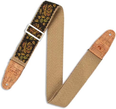 حزام جيتار Levy's Leathers مقاس 2 بوصة من القنب "النباتي" مع زخرفة التوت والرمادي الداكن على حزام من القنب الطبيعي مع نهايات من الفلين مكونة من طبقتين (MH8P-007) in Kuwait