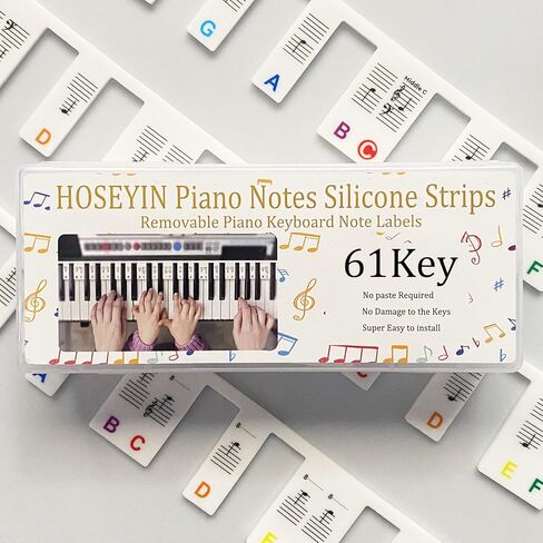 HOSEYIN Piano Notes Guide for Beginner, 88/61 Key Bold Large Letter Silicone,No Need Stickers Piano Keyboard Lables,Reusable for Beginners and Kids, Comes with Box (Black, 88KEY) in Kuwait