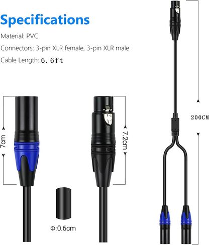 كابل مقسم LanSenSu XLR، 1 XLR أنثى إلى 2 XLR ذكر تصحيح Y كابل مقسم ميكروفون متوازن محول صوت 11.8 بوصة (عبوة واحدة) in Kuwait