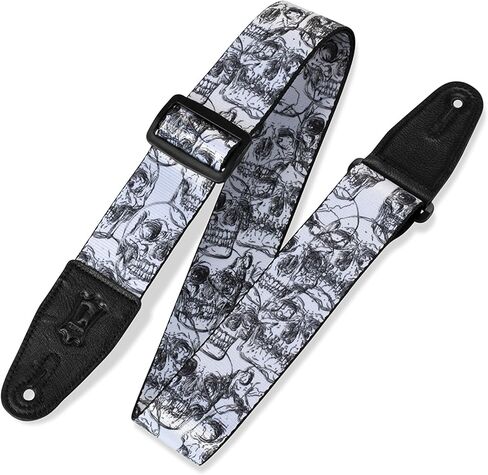 حزام جيتار من البوليستر بعرض 2 بوصة من جلد ليفي؛ جمجمة ممسوحة ضوئيًا باللونين الأبيض والأسود (MPD2-112) in Kuwait