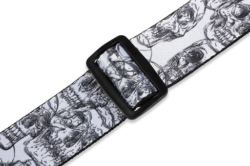 حزام جيتار من البوليستر بعرض 2 بوصة من جلد ليفي؛ جمجمة ممسوحة ضوئيًا باللونين الأبيض والأسود (MPD2-112) in Kuwait