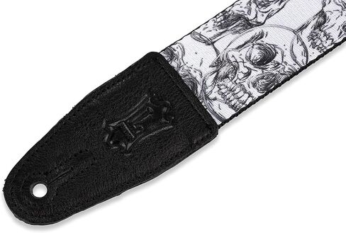 حزام جيتار من البوليستر بعرض 2 بوصة من جلد ليفي؛ جمجمة ممسوحة ضوئيًا باللونين الأبيض والأسود (MPD2-112) in Kuwait