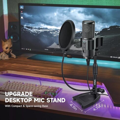 حامل ميكروفون سطح المكتب، iQLQPQ مكتب حامل ميكروفون قابل للتعديل مع مشبك ميكروفون ترقية أقصى نطاق لقط 60 مم، مرشح بوب، مشبك الهاتف الخلوي، محول معدني 3/8 بوصة إلى 5/8 بوصة لكرة الثلج الزرقاء والميكروفونات الأخرى in Kuwait