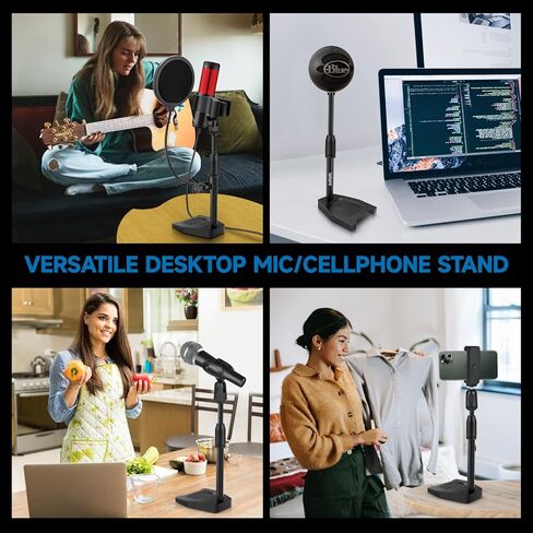 حامل ميكروفون سطح المكتب، iQLQPQ مكتب حامل ميكروفون قابل للتعديل مع مشبك ميكروفون ترقية أقصى نطاق لقط 60 مم، مرشح بوب، مشبك الهاتف الخلوي، محول معدني 3/8 بوصة إلى 5/8 بوصة لكرة الثلج الزرقاء والميكروفونات الأخرى in Kuwait