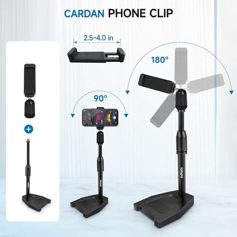 حامل ميكروفون سطح المكتب، iQLQPQ مكتب حامل ميكروفون قابل للتعديل مع مشبك ميكروفون ترقية أقصى نطاق لقط 60 مم، مرشح بوب، مشبك الهاتف الخلوي، محول معدني 3/8 بوصة إلى 5/8 بوصة لكرة الثلج الزرقاء والميكروفونات الأخرى in Kuwait